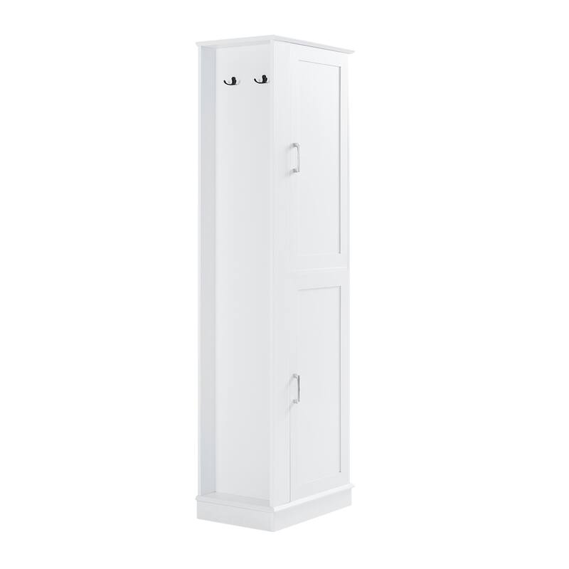 Freestanding Cabinet Tall Bathroom Storage Cabinet with Left or Right Hook, Adjustable Shelves and Anti-toppling Device