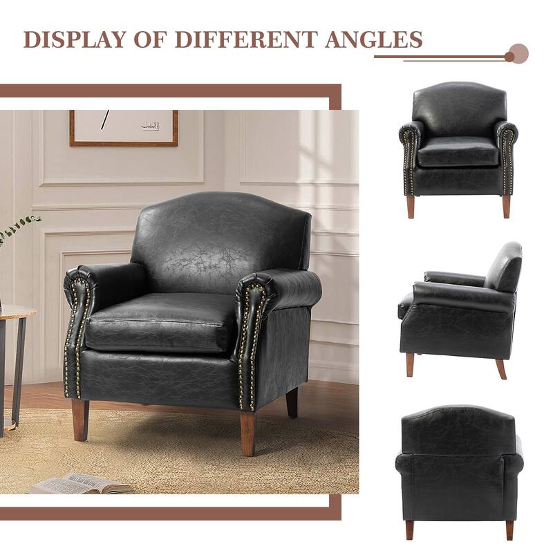 Giampiero Transitional Faux Leather Arm Chair with Nailhead Trim by HULALA HOME