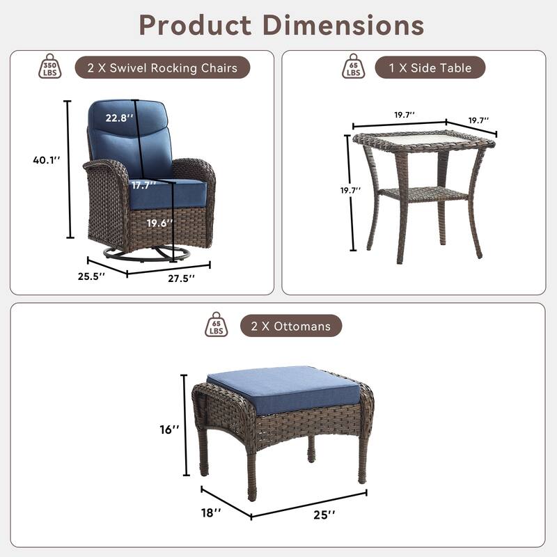 Pocassy Outdoor Wicker Patio Swivel Chair with Ottoman Sets