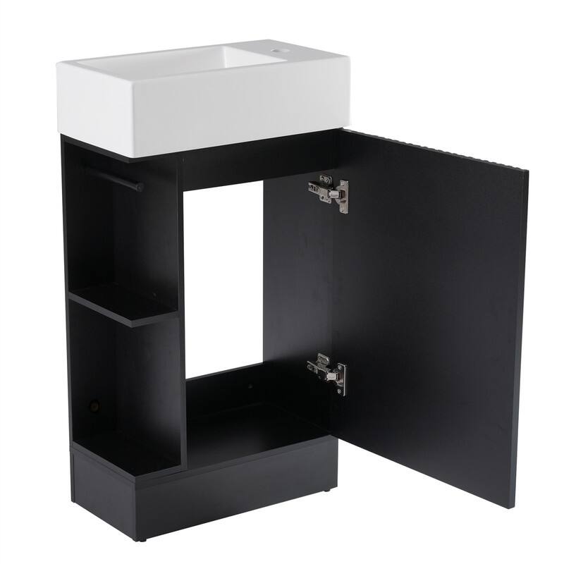 18.6" Bathroom Vanity with Sink Combo, Small Bathroom Cabinet with 2-Tier Shelf, Bathroom Vanity Set with Ceramic Sink