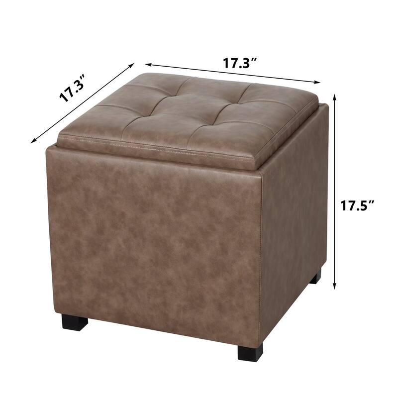 Adeco Storage Ottoman With Tray