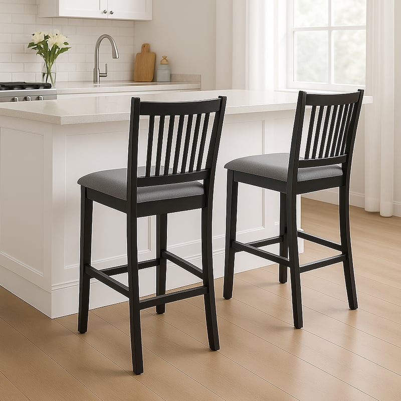 Farmhouse 24.8" Counter Height Chairs Slat Back Padded Wood Bar Stools - 21L×18W×35H