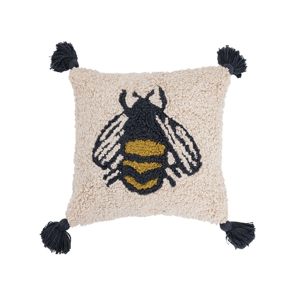 slide 1 of 6, Cotton Punch Hook Pillow with Bee and Tassels