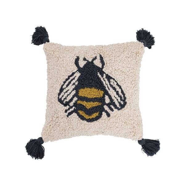 slide 1 of 6, Cotton Punch Hook Pillow with Bee and Tassels