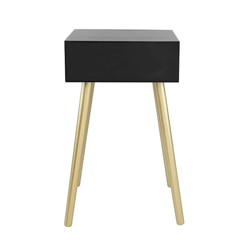 14 in. Black and Gold Rectangle Wood End Table with Storage Drawer for Convenience