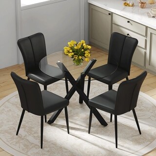 Table and chair set.glass round table: 39 inch diameter, X-shaped metal ...