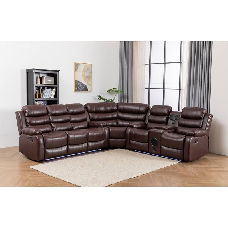Donivi LED Faux Leather Reclining Sectional With Speakers