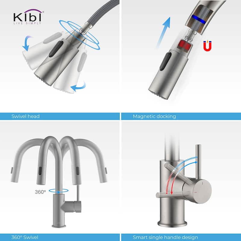 Single-Hole Pull-Down Kitchen Faucet with Sprayer and Magnetic Docking