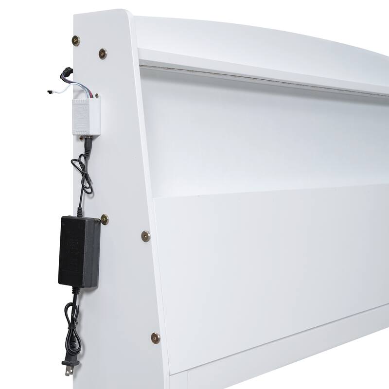 White Full Size Storage Platform Bed with LED Headboard, Twin Trundle and 3 Drawers