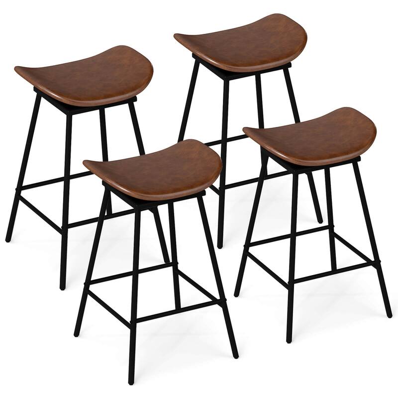 Costway Swivel Barstools Set of 2/4 Faux Leather Upholstered Backless - See Details - Brown-4 PCS