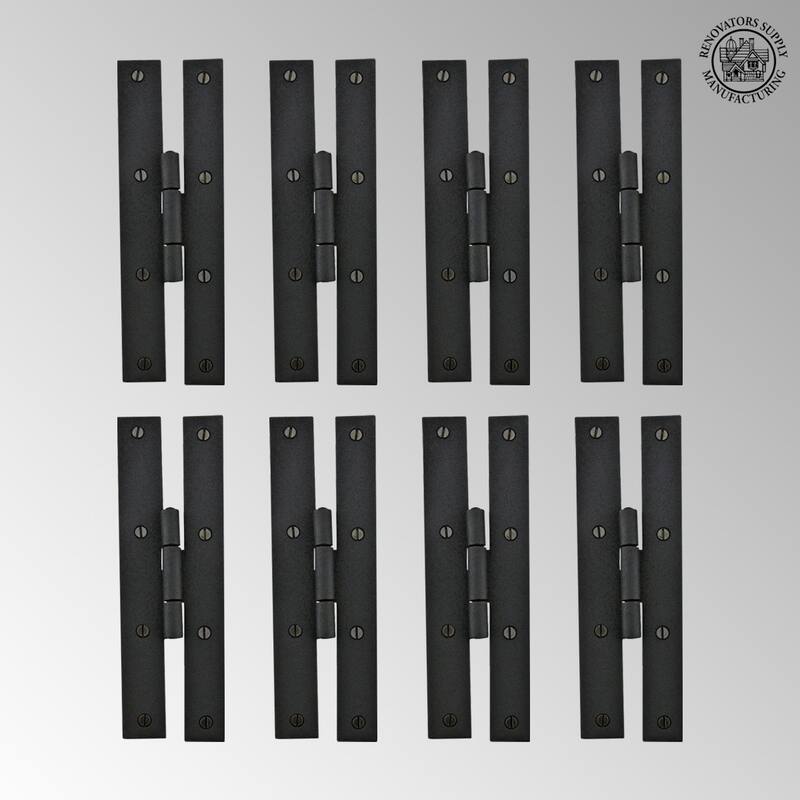 H Cabinet Hinges 7 in. Black Wrought Iron Kitchen Cabinet Hinge with Hardware (Set of 8) Renovators Supply