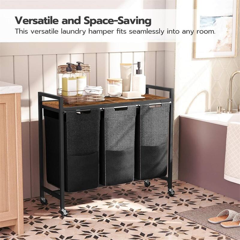 Laundry Sorter 3 Section Laundry Hamper with Wheels - 33.1"L x 11.8"W x 30.3"H