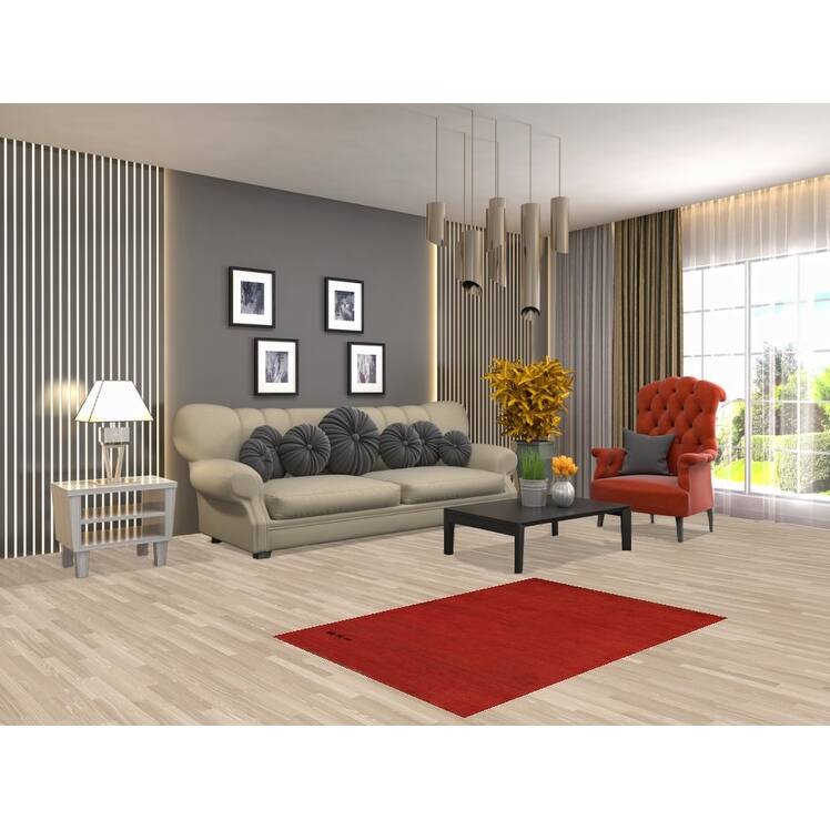 Modern Gabbeh Oriental Rug Hand-Knotted Red Wool Carpet - 2'9" x 4'2"