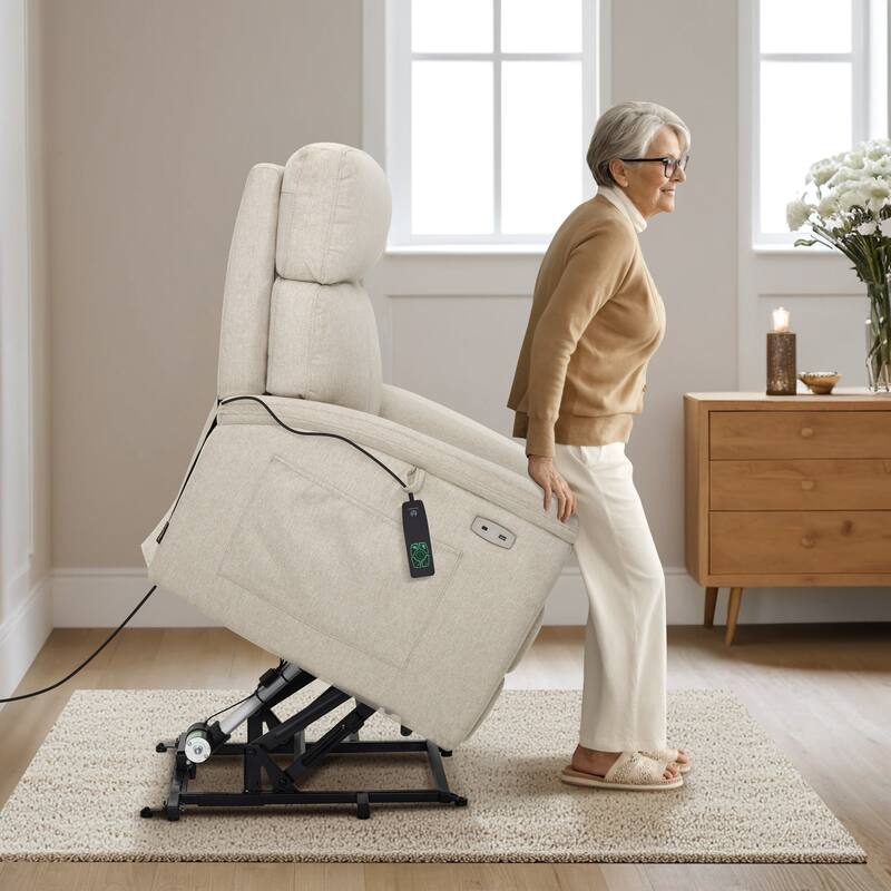 MCombo Power Recliner Lift Chair with Massage, Dual Heating and Adjustable Headrest for Big Elderly People, Fabric R7605