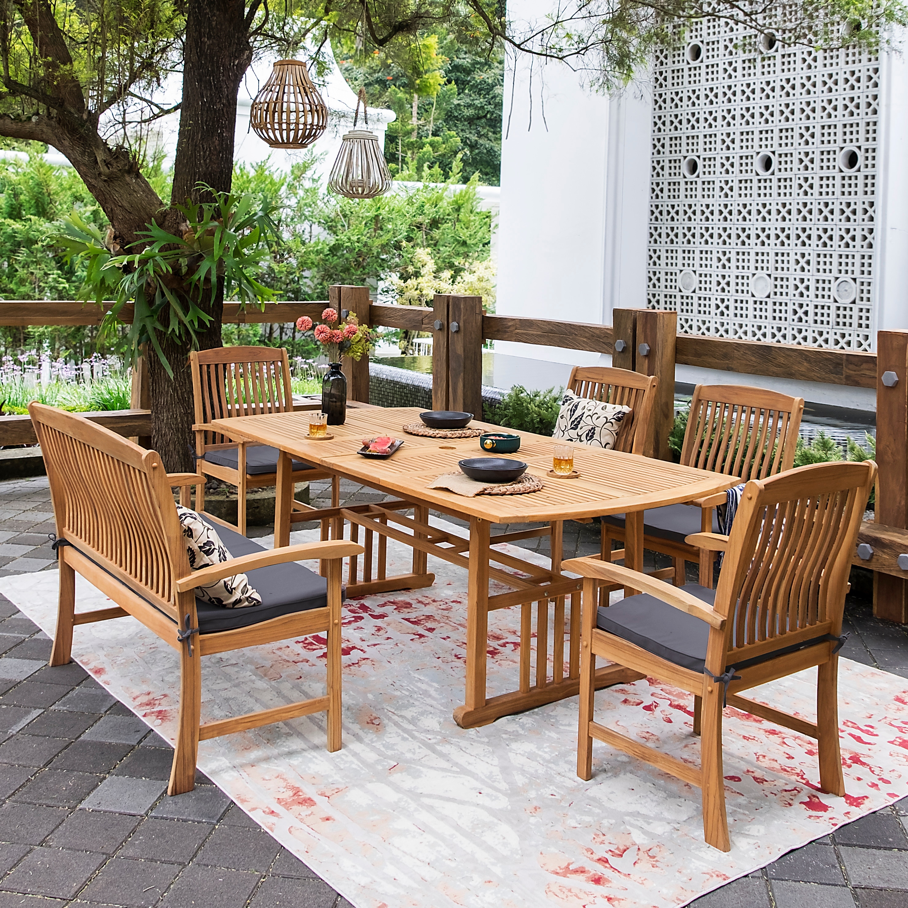 Cambridge Casual Leon 6 Piece Teak Patio Extendable Dining Set