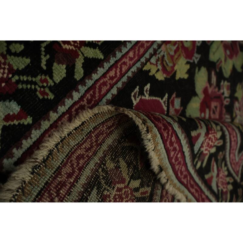 Hand Knotted Oriental 100% Wool Carpet Traditional Floral Black Karabagh Runner Rug - 17' 11'' X 3' 5''