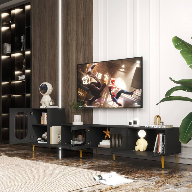 GDF Studio - Aza Modern 70.87" Wide Extendable TV Stand Entertainment Center with Storage Cabinets - Black - 63