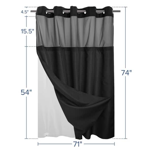 dimension image slide 16 of 19, No Hook Slub Linen Texture Shower Curtain with PEVA Snap-in Liner