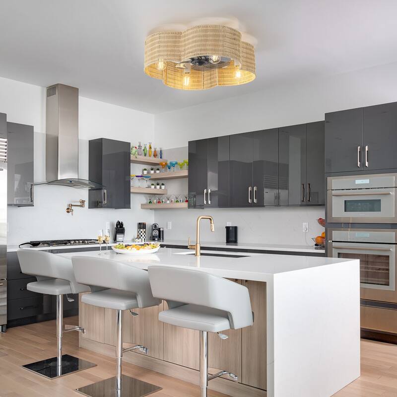 C Cattleya 7-Blade 23.75" Rattan Flower Shape Ceiling Fan with Light