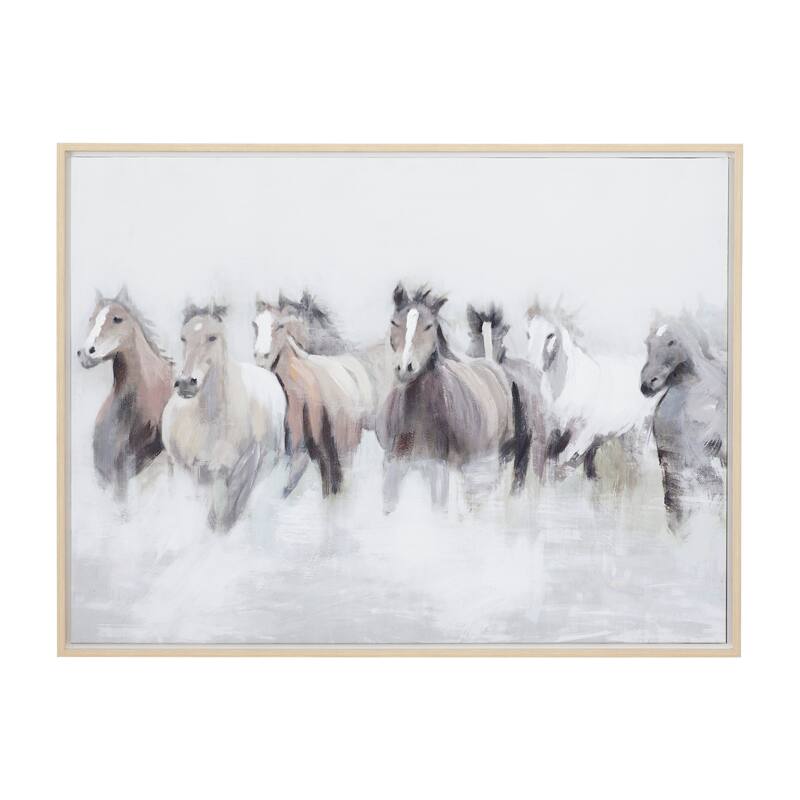 Gray Canvas Horse Framed Wall Art with Brown Frame