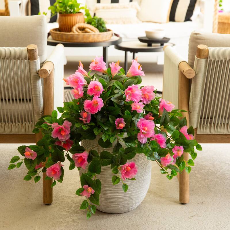 24-in UV Resistant Artificial Hibiscus Hanging Plant - Set of 2