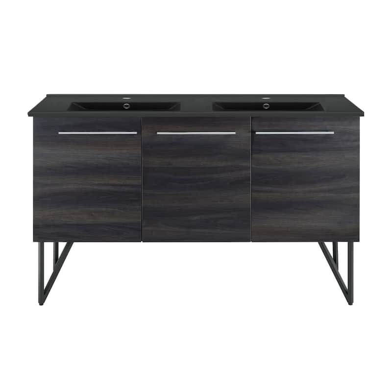 Swiss Madison SM-BV226DMB Annecy 59" Free Standing Double Basin Vanity - Black Walnut / Matte Black - Walnut Finish