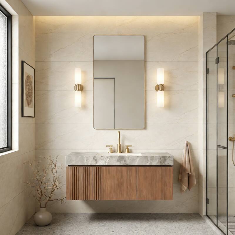 Floating Bathroom Vanity with 3 Pre-drilled Faucet Holes - 48 - Brown Oak