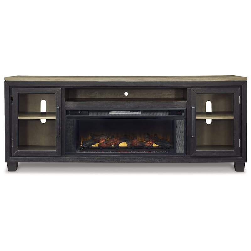 Signature Design by Ashley Foyland Black/Brown 83" TV Stand for TVs up to 95" with Electric Fireplace - 83"W x 20"D x 33"H