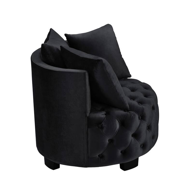 Velvet Tufted Accent Chair with Crescent Backrest and Solid Wood Frame