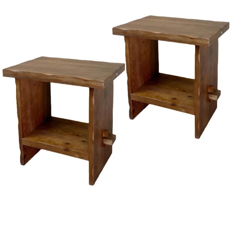 23.62" Solid Wood Farmhouse End Table with Storage - Brown - 2 Packs