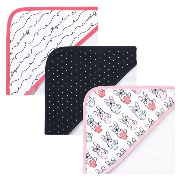 slide 1 of 1, Hudson Baby Infant Girl Cotton Rich Hooded Towels, Bonjour, One Size - Bonjour - One Size One Size - Bonjour