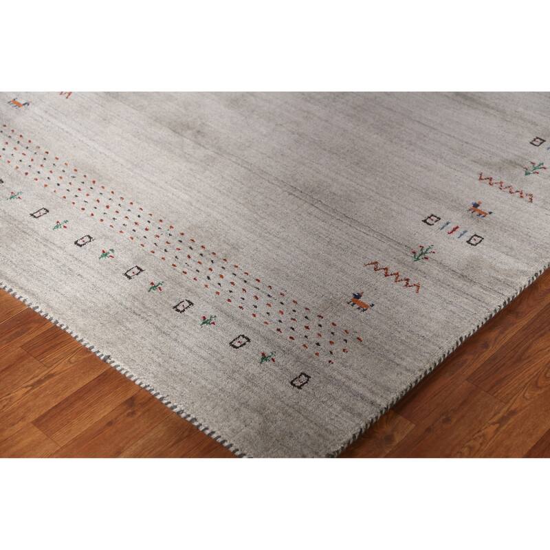 Gabbeh Indian Area Rug Hand-Knotted Grey Tribal Wool Carpet - 5'0" x 7'9"