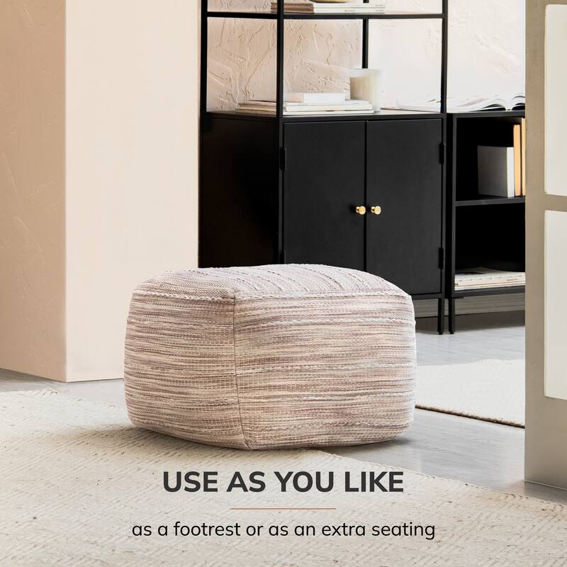 Jani Joya 22 x 22 x 16 Square Gray Pouf Ottoman - Handmade Footrest for Living Room, Bedroom