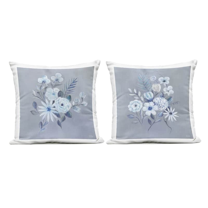 Stupell Delicate Flower Bunches Printed Outdoor Throw Pillow Design by Marilyn Dunlap (Set of 2) - Pillow Sets - Polyester - Grey - Set of 2