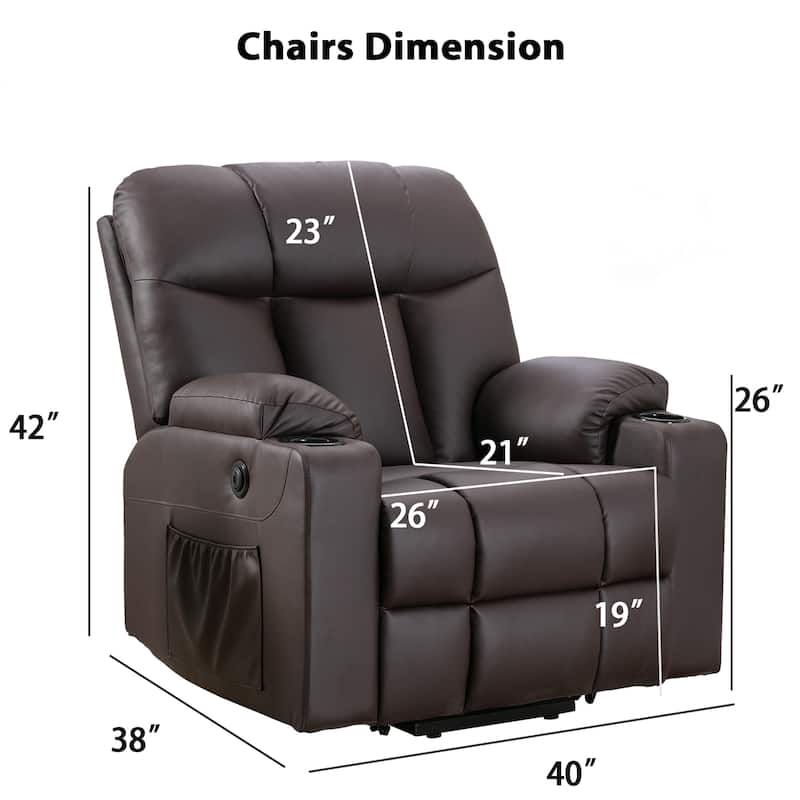 Oversized Power Lift Recliner Chair for Elderly, Faux Leather Lift Chair with Heated and Massage, Single Sofa with 2 Cup Holders