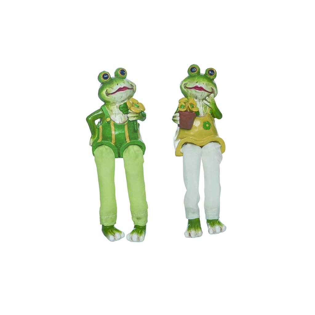 Transpac Resin Garden Frog Shelf Sitter Set of 2 Spring Home Decorations