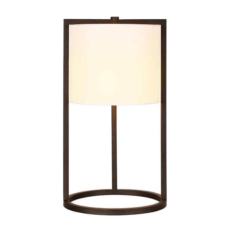 Modern 22" Round Metal Table Lamp with White Linen Drum Shade and E26 Base Socket Switch - 12" W x 12" D x 22" H