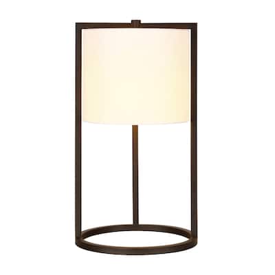 Modern 22" Round Metal Table Lamp with White Linen Drum Shade and E26 Base Socket Switch - 12" W x 12" D x 22" H