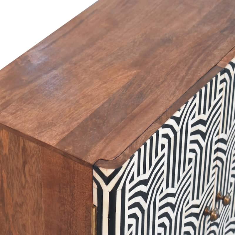 Artisan Furniture Solid Wood Honey Caramel Edessa Bone Inlay Cabinet, Black and white With Two Drawers