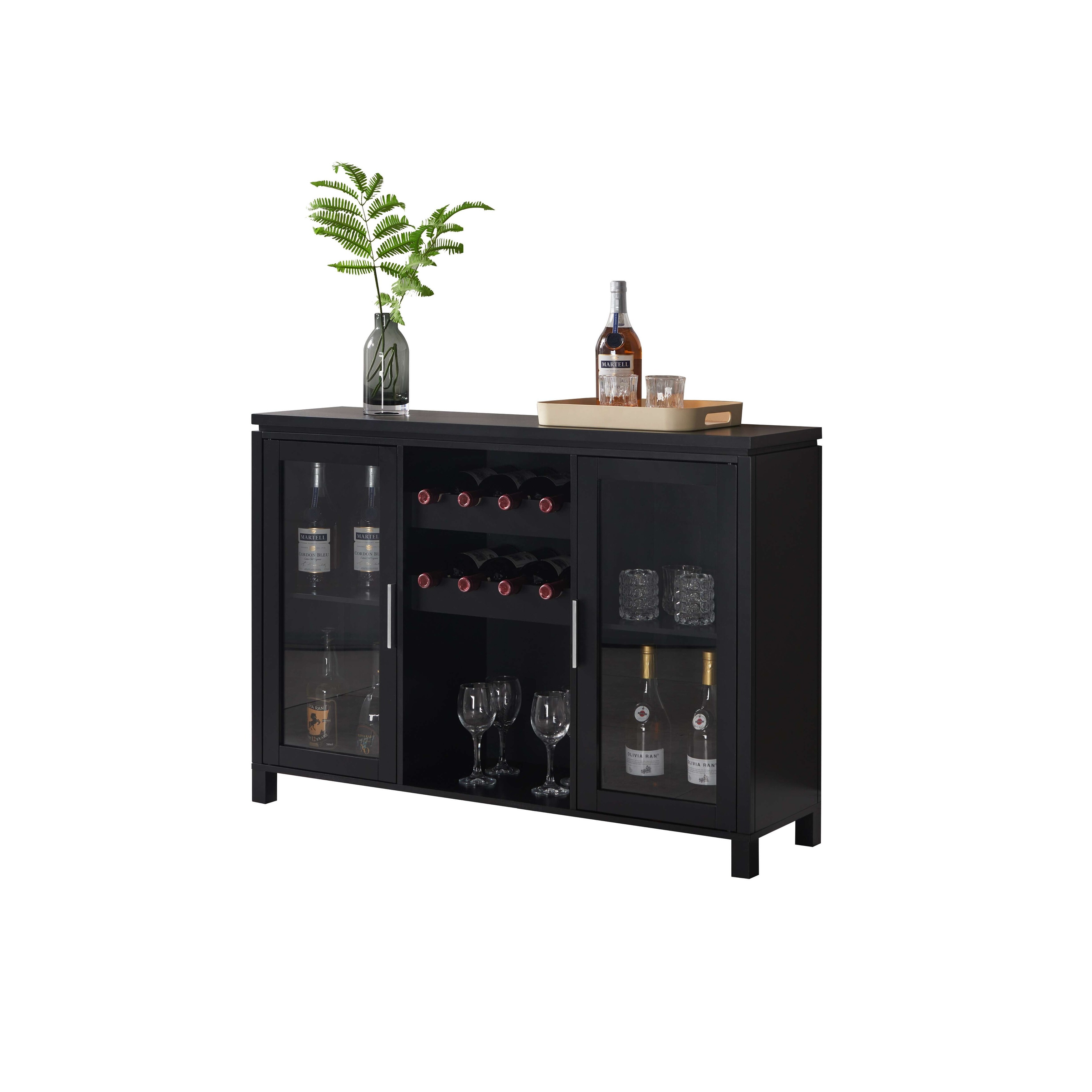 Wine Bar Storage Cabinet Sideboard Buffet with Wine and Glass Rack Black On Sale Bed Bath Beyond 39593000