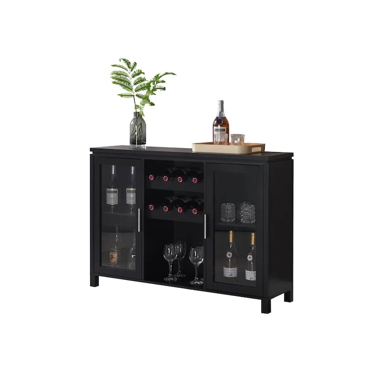 Wine Bar Storage Cabinet, Sideboard Buffet with Wine and Glass Rack (Black)