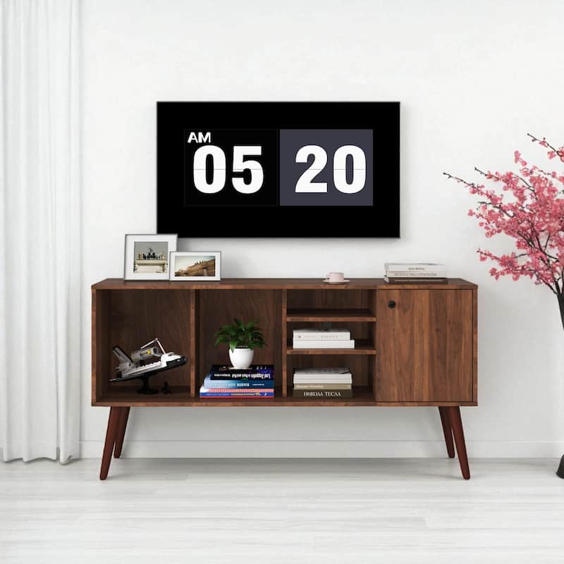 Modern 53 Inch TV Stand with Storage Cabinet and 3 Open Shelves for TVs 50 to 59 Inches - Walnut