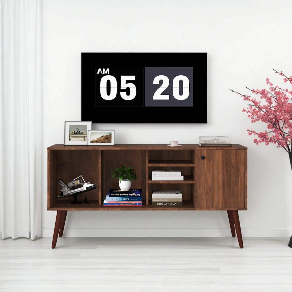 Modern 53 Inch TV Stand with Storage Cabinet and 3 Open Shelves for TVs 50 to 59 Inches