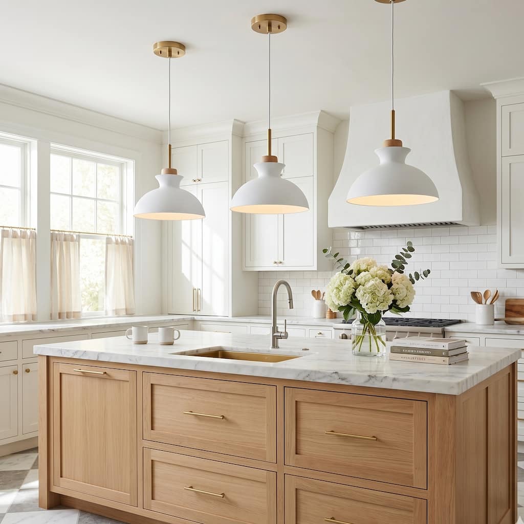 Parrot Uncle 11" White Metal Dome Pendant Light Modern Minimalist Single Hanging Chandelier for Kitchen Island Entryway