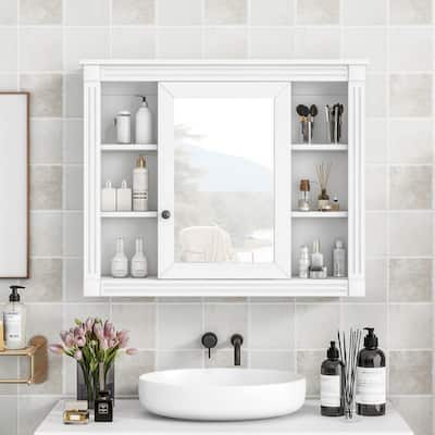 Wall Mounted Bathroom Storage Cabinet with Mirror, 6 Open Shelves