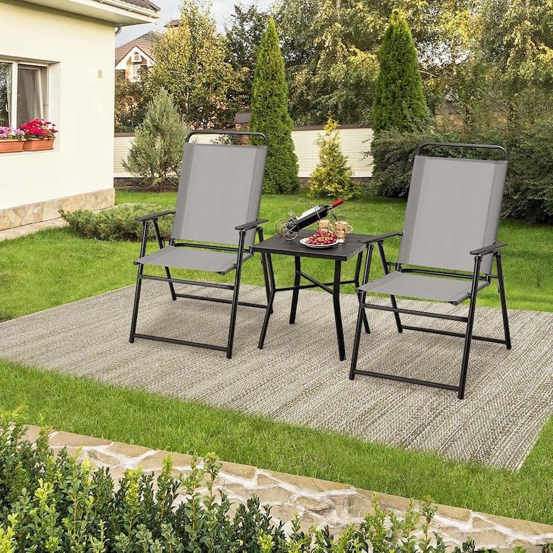 Set of 2 Patio Metal Chairs Outdoor Folding Chairs w/ Metal Frame