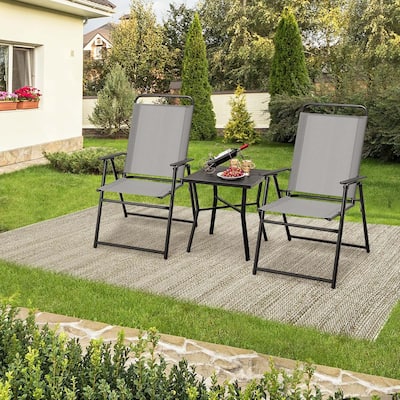 Set of 2 Patio Metal Chairs Outdoor Folding Chairs w/ Metal Frame