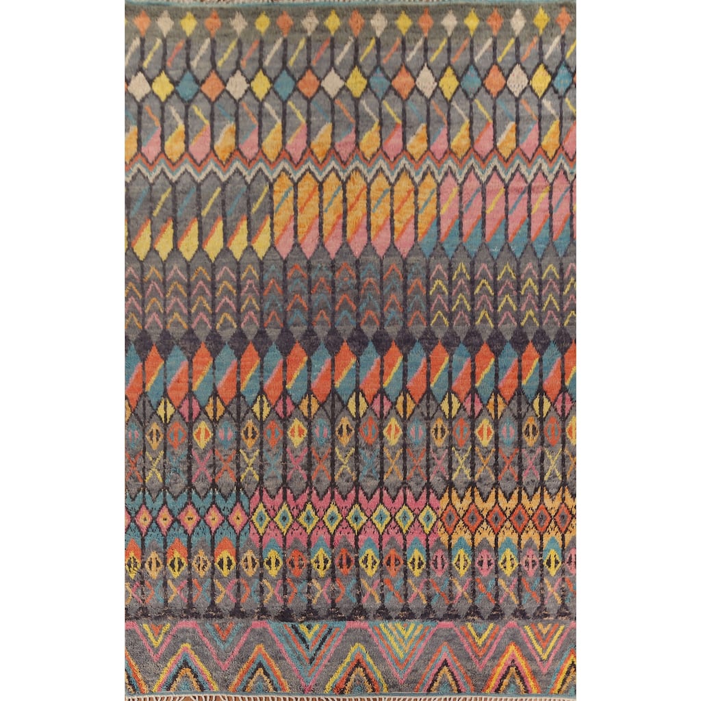 Geometric Moroccan Large Area Rug Hand-Knotted Wool Carpet - 9'8" x 14'6"