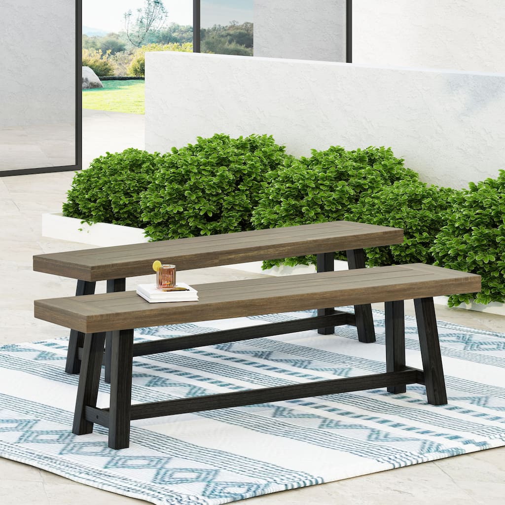 Raphael Acacia Wood Outdoor Bench (Set of 2)by Christopher Knight Home