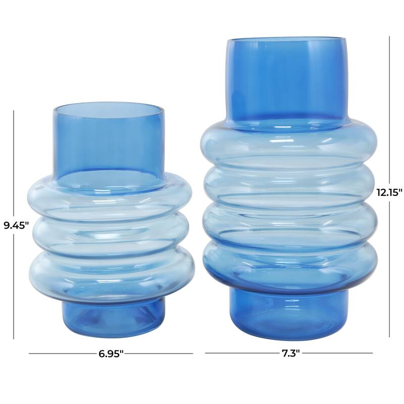 Glass Ombre Bubble Decorative Vase - Set of 2 Blue - Roche River Decor